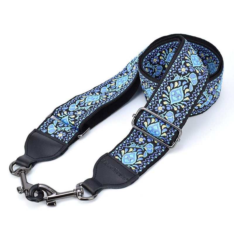 CLOUDMUSIC Purse Banjo Strap Guitar Strap For Handbag Purse Jacquard Woven With Leather Ends And Metal Clips(Blue Pattern) - Image 4